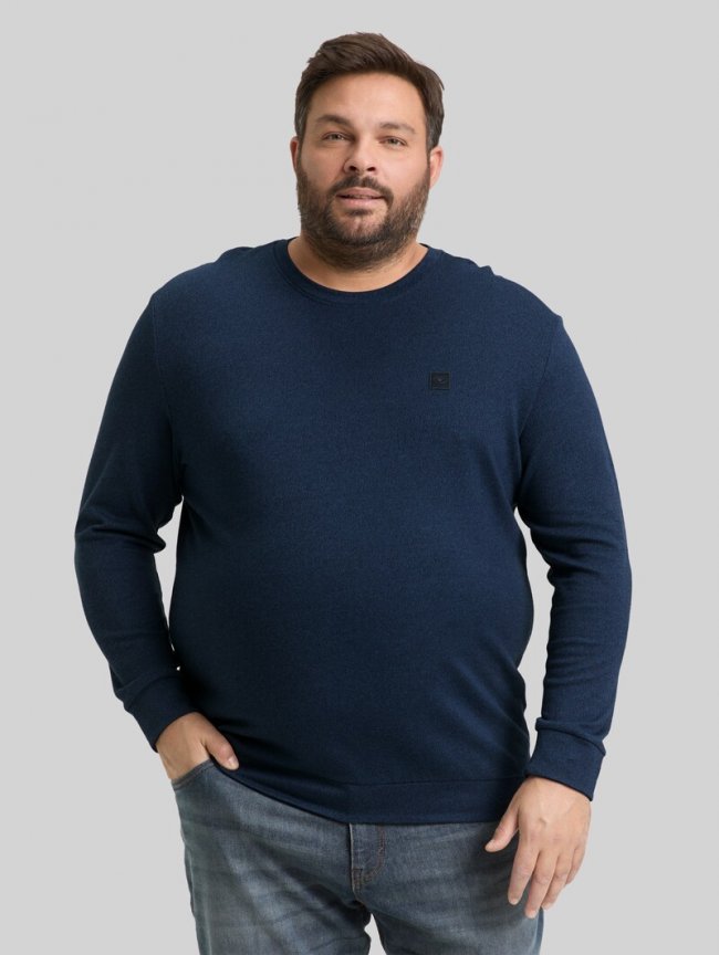 Tom Tailor Plus Size - Langarmshirt mit Logo-Badge - Real Teal Grindle Structure Tom Tailor Plus Size - Langarmshirt mit Logo-Badge - Real Teal Grindle Structure