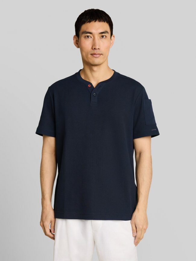 Tom Tailor Henley T-Shirt mit Waffelstruktur - Sky Captain Blue