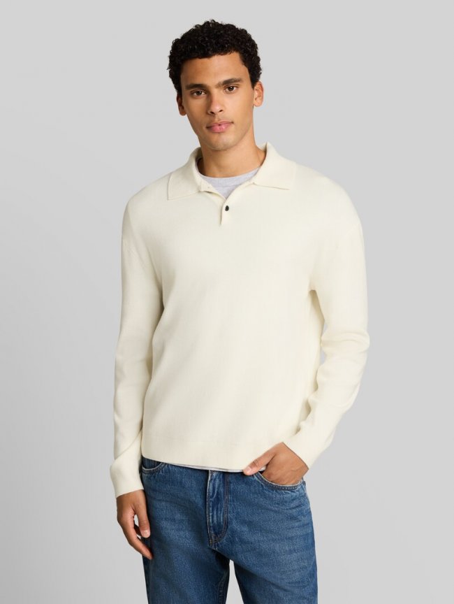 Tom Tailor Relaxed Fit Strickpullover mit Polokragen - Gardenia White Tom Tailor Relaxed Fit Strickpullover mit Polokragen - Gardenia White