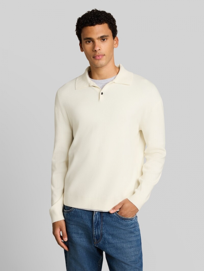 Tom Tailor Relaxed Fit Strickpullover mit Polokragen - Gardenia White Tom Tailor Relaxed Fit Strickpullover mit Polokragen - Gardenia White