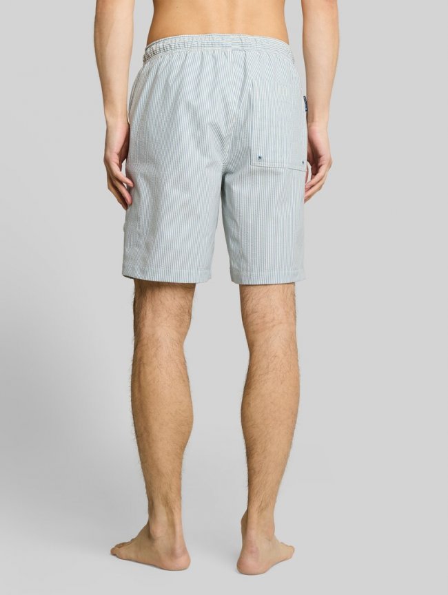 Tom Tailor Seersucker Badeshorts mit Streifenmuster - Blue Beige Vertical Stripe Tom Tailor Seersucker Badeshorts mit Streifenmuster - Blue Beige Vertical Stripe