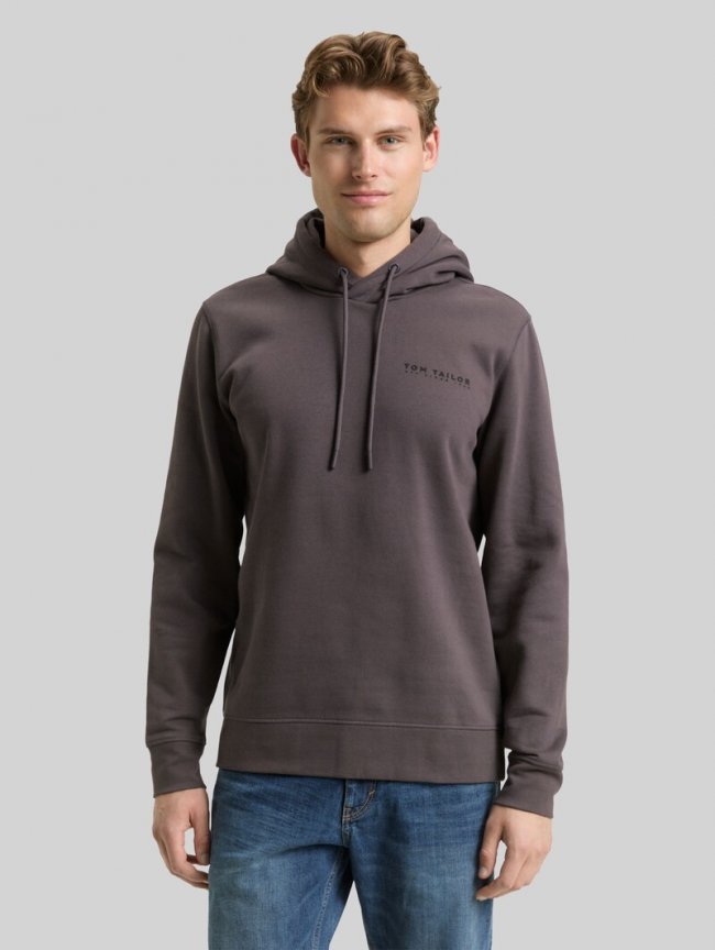 Tom Tailor Hoodie Sweatshirt mit Logo-Print - Tarmac Grey Tom Tailor Hoodie Sweatshirt mit Logo-Print - Tarmac Grey