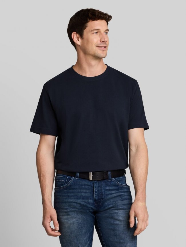 Tom Tailor Piqué T-Shirt mit Logo-Badge - Sky Captain Blue Tom Tailor Piqué T-Shirt mit Logo-Badge - Sky Captain Blue