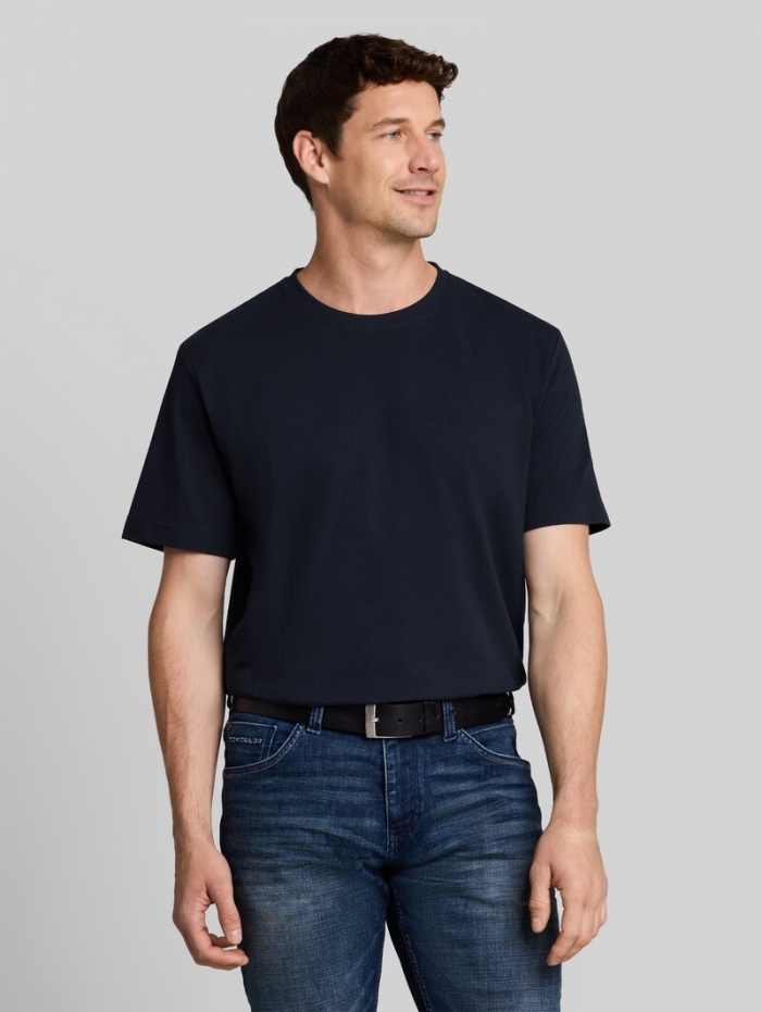 Tom Tailor Piqué T-Shirt mit Logo-Badge - Sky Captain Blue