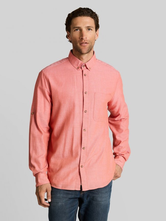 Tom Tailor Regular Fit Hemd mit Turn-Up-Funktion - Chili Orange Herringbone Tom Tailor Regular Fit Hemd mit Turn-Up-Funktion - Chili Orange Herringbone