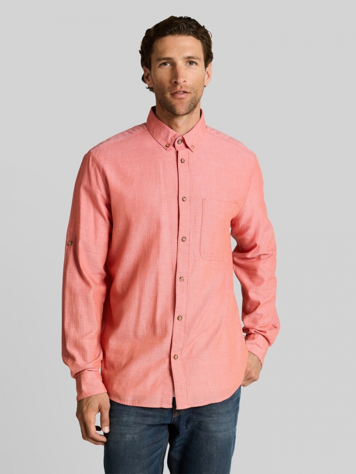 Tom Tailor Regular Fit Hemd mit Turn-Up-Funktion - Chili Orange Herringbone Tom Tailor Regular Fit Hemd mit Turn-Up-Funktion - Chili Orange Herringbone