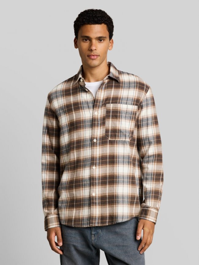 Tom Tailor Relaxed Fit Hemd mit Karomuster - Off White Brown Check Tom Tailor Relaxed Fit Hemd mit Karomuster - Off White Brown Check