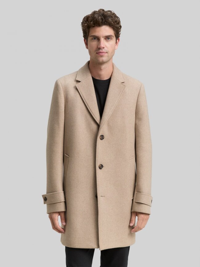 Tom Tailor Wollmantel mit Reverskragen - Taupe Wool Twill Tom Tailor Wollmantel mit Reverskragen - Taupe Wool Twill