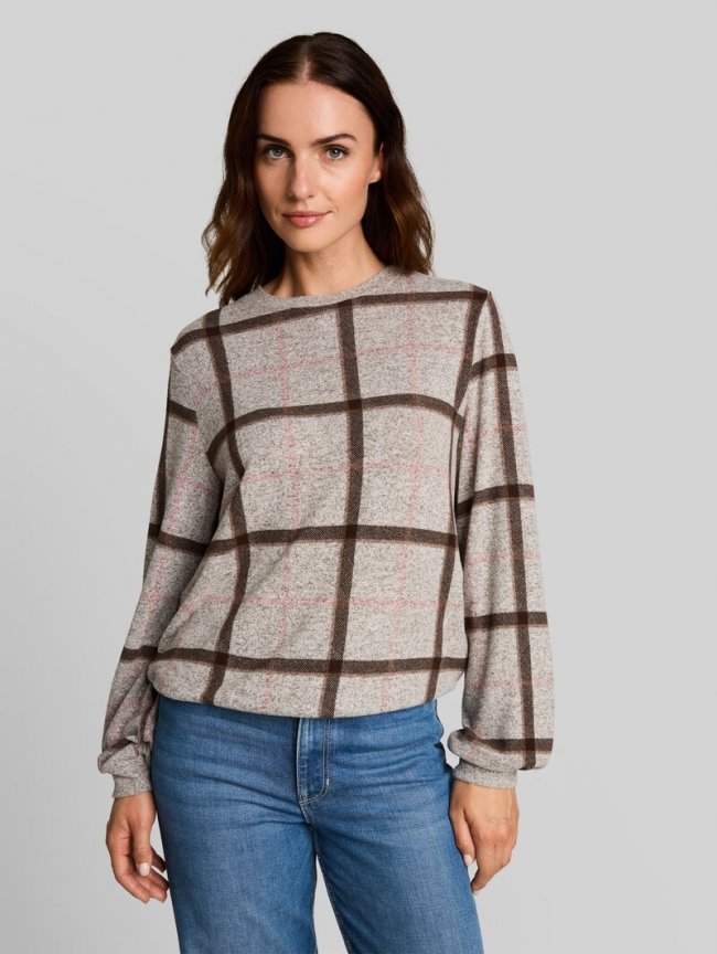 Tom Tailor Cosy Langarmshirt mit Muster - Brown Melange Check Tom Tailor Cosy Langarmshirt mit Muster - Brown Melange Check
