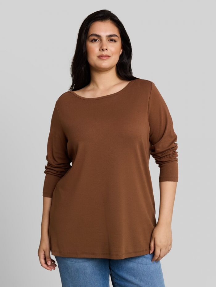 Tom Tailor Plus Size - Slim Fit Langarmshirt mit U-Boot-Ausschnitt - Camel Tom Tailor Plus Size - Slim Fit Langarmshirt mit U-Boot-Ausschnitt - Camel