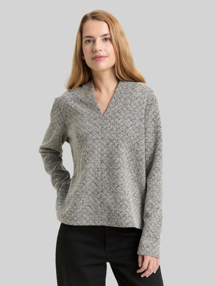 Tom Tailor Sweatshirt mit V-Ausschnitt - Black White Argyle Structure Tom Tailor Sweatshirt mit V-Ausschnitt - Black White Argyle Structure