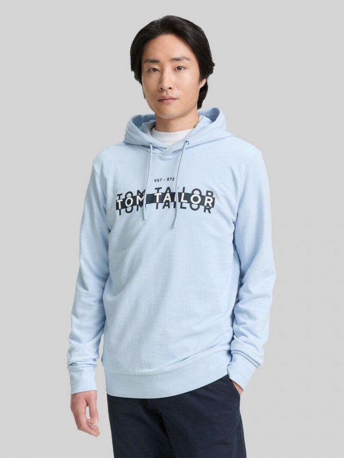 Tom Tailor Hoodie Sweatshirt mit Logo-Print - Light Metal Blue Tom Tailor Hoodie Sweatshirt mit Logo-Print - Light Metal Blue