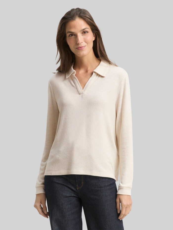 Tom Tailor Cosy Langarmshirt mit Polokragen - Sand Stone Beige Melange