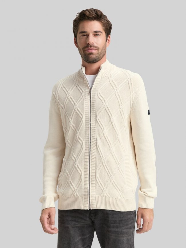 Tom Tailor Strickjacke mit Zopfmuster - Gardenia White Tom Tailor Strickjacke mit Zopfmuster - Gardenia White