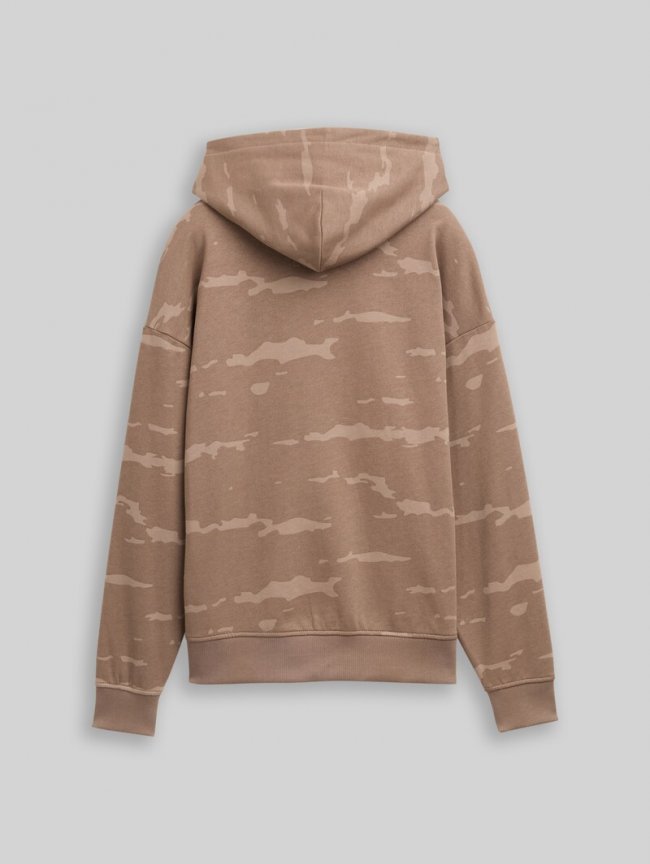 Tom Tailor Oversize Hoodie Sweatshirt mit Allover-Print - Spotted Taupe Design Tom Tailor Oversize Hoodie Sweatshirt mit Allover-Print - Spotted Taupe Design