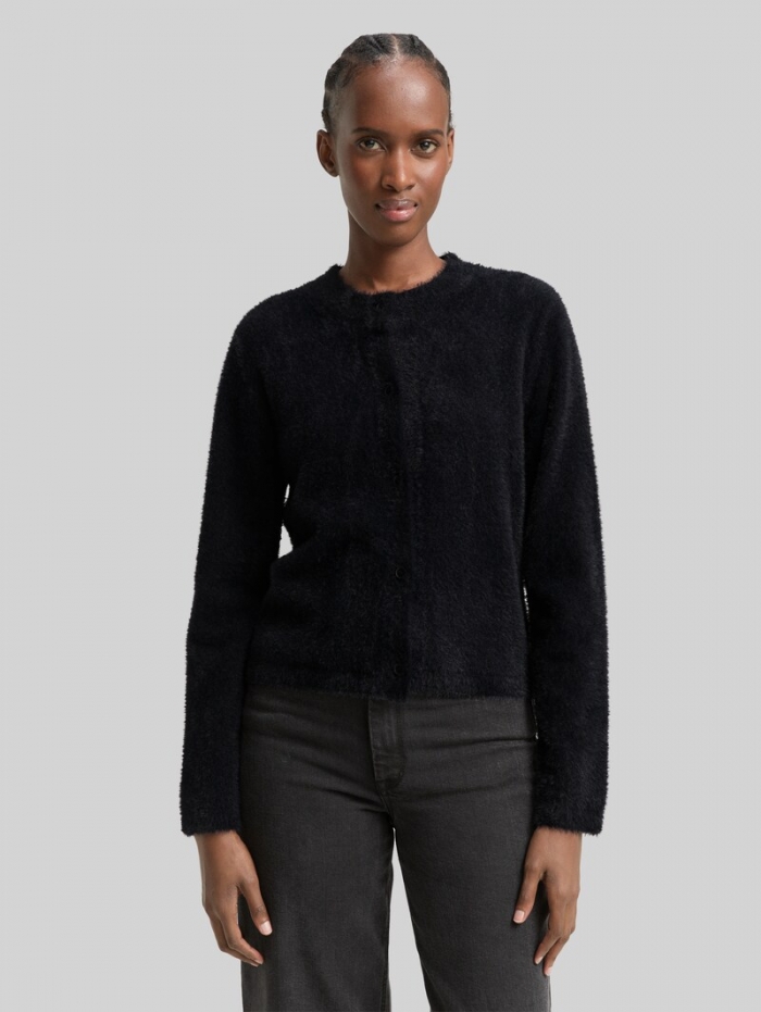 Tom Tailor Cardigan aus Federgarn - Deep Black Tom Tailor Cardigan aus Federgarn - Deep Black