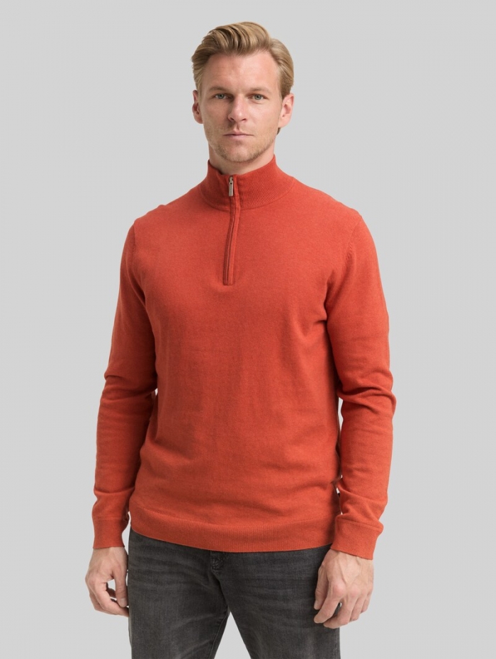 Tom Tailor Troyer Strickpullover mit Kaschmir-Anteil - Rust Red Melange Tom Tailor Troyer Strickpullover mit Kaschmir-Anteil - Rust Red Melange