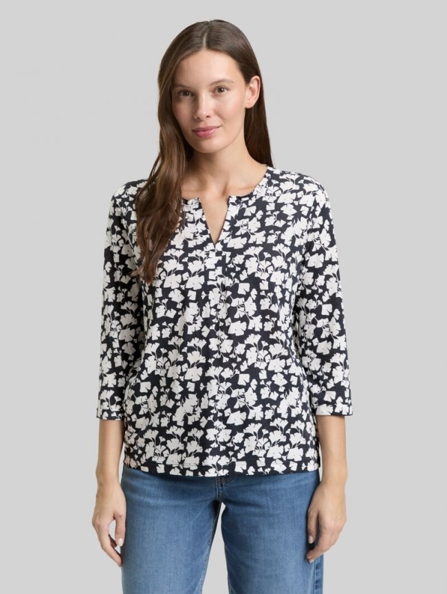Tom Tailor Langarmshirt mit Muster - Blue Ginkgo Minimal Tom Tailor Langarmshirt mit Muster - Blue Ginkgo Minimal
