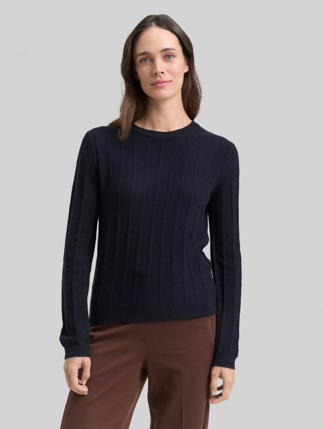 Tom Tailor Rib Strickpullover mit Wollanteil - Sky Captain Blue Tom Tailor Rib Strickpullover mit Wollanteil - Sky Captain Blue