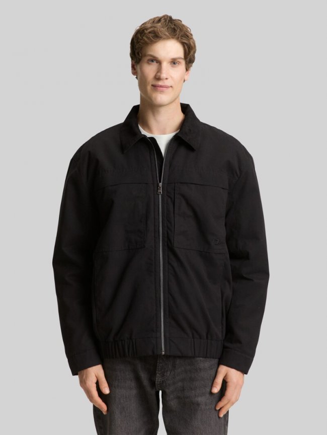 Tom Tailor Relaxed Fit Jacke mit Cord-Kragen - Black Tom Tailor Relaxed Fit Jacke mit Cord-Kragen - Black