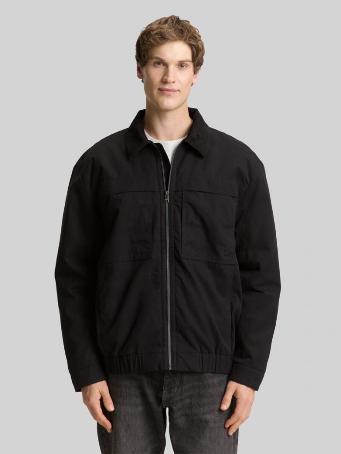 Tom Tailor Relaxed Fit Jacke mit Cord-Kragen - Black Tom Tailor Relaxed Fit Jacke mit Cord-Kragen - Black