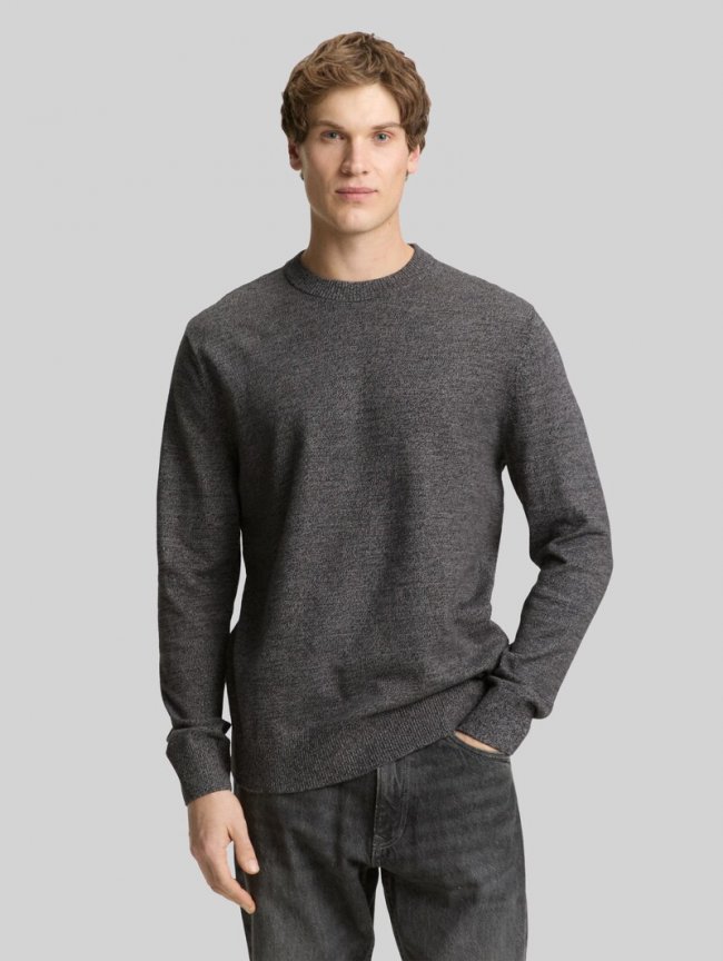 Tom Tailor Basic Strickpullover aus Baumwolle - Grey Tonal Mouline Tom Tailor Basic Strickpullover aus Baumwolle - Grey Tonal Mouline