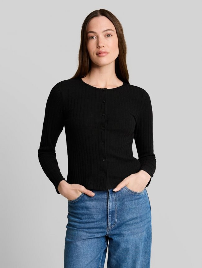 Tom Tailor Pointelle Cardigan mit Knopfleiste - Deep Black Tom Tailor Pointelle Cardigan mit Knopfleiste - Deep Black