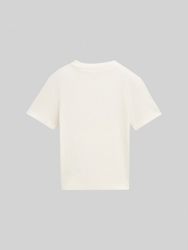 Tom Tailor Cropped T-Shirt mit Rippstruktur - Wool White Tom Tailor Cropped T-Shirt mit Rippstruktur - Wool White