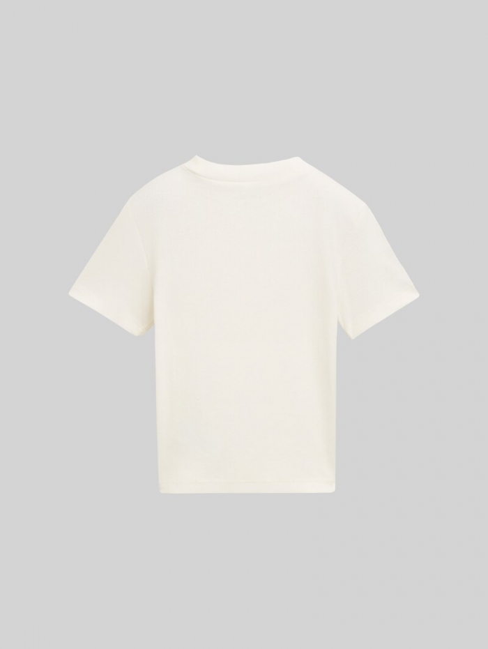 Tom Tailor Cropped T-Shirt mit Rippstruktur - Wool White Tom Tailor Cropped T-Shirt mit Rippstruktur - Wool White