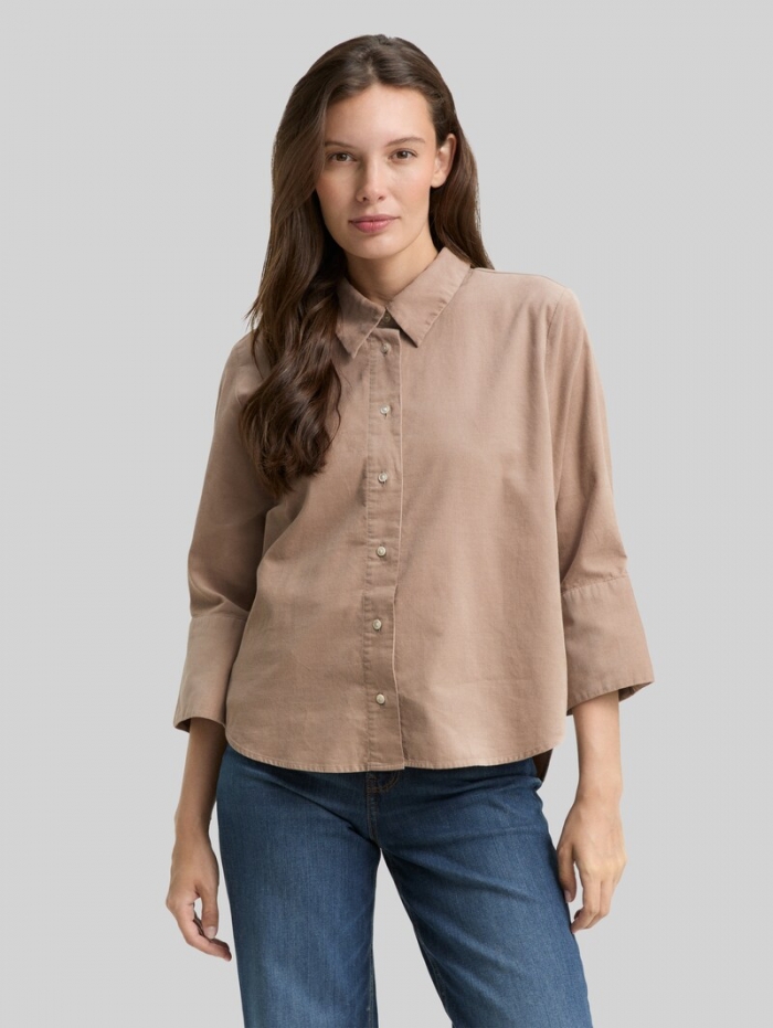 Tom Tailor Loose Fit Hemdbluse aus Cord - Soft Taupe Grey Tom Tailor Loose Fit Hemdbluse aus Cord - Soft Taupe Grey