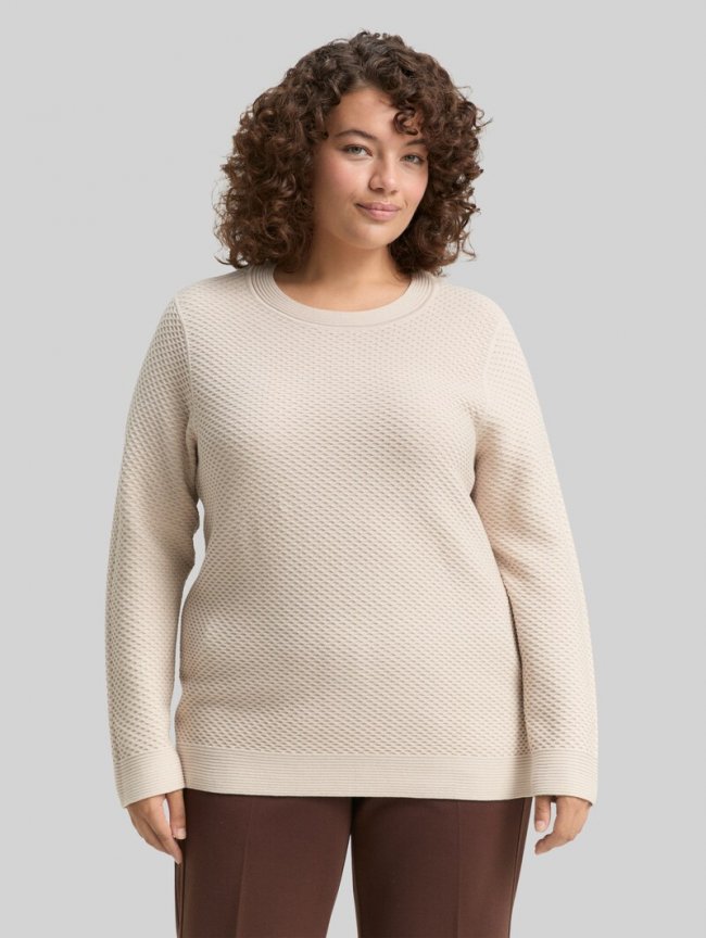 Tom Tailor Plus Size - Loose Fit Strickpullover aus Baumwolle - Sand Stone Beige Tom Tailor Plus Size - Loose Fit Strickpullover aus Baumwolle - Sand Stone Beige