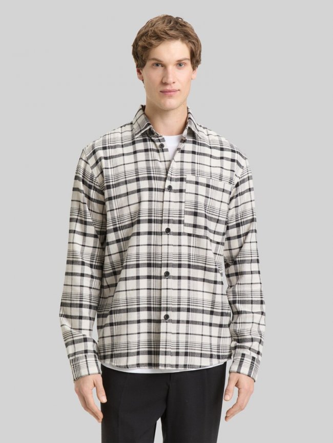 Tom Tailor Relaxed Fit Hemd mit Karomuster - Greyish White Black Check Tom Tailor Relaxed Fit Hemd mit Karomuster - Greyish White Black Check