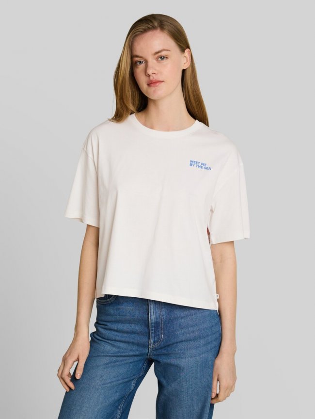 Tom Tailor Boxy Fit T-Shirt mit Rückenprint - Off White Tom Tailor Boxy Fit T-Shirt mit Rückenprint - Off White