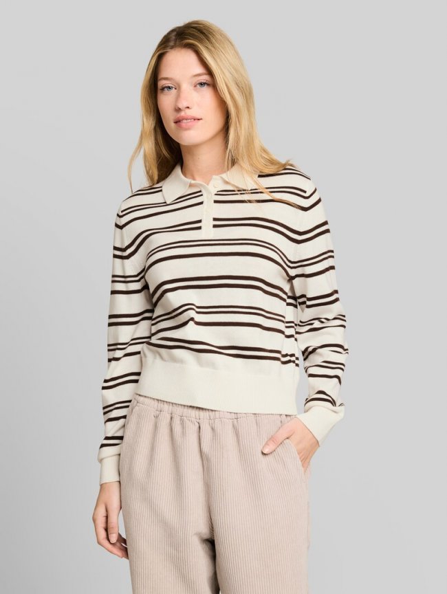 Tom Tailor Strickpullover mit Polokragen - Offwhite Brown Stripe Tom Tailor Strickpullover mit Polokragen - Offwhite Brown Stripe