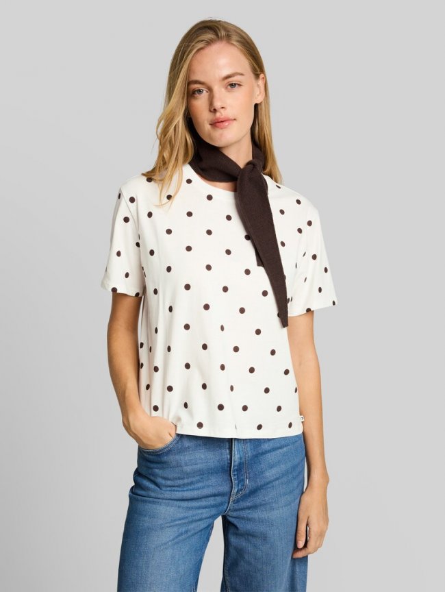 Tom Tailor Boxy Fit T-Shirt mit Punkten - Off White Dark Brown Dot