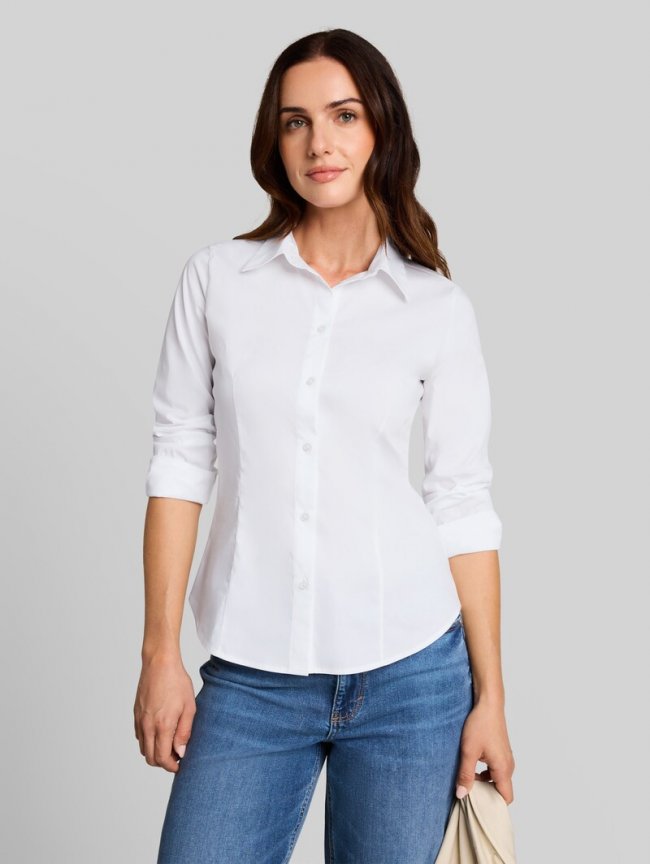 Tom Tailor Fitted Popeline Hemdbluse - White Tom Tailor Fitted Popeline Hemdbluse - White