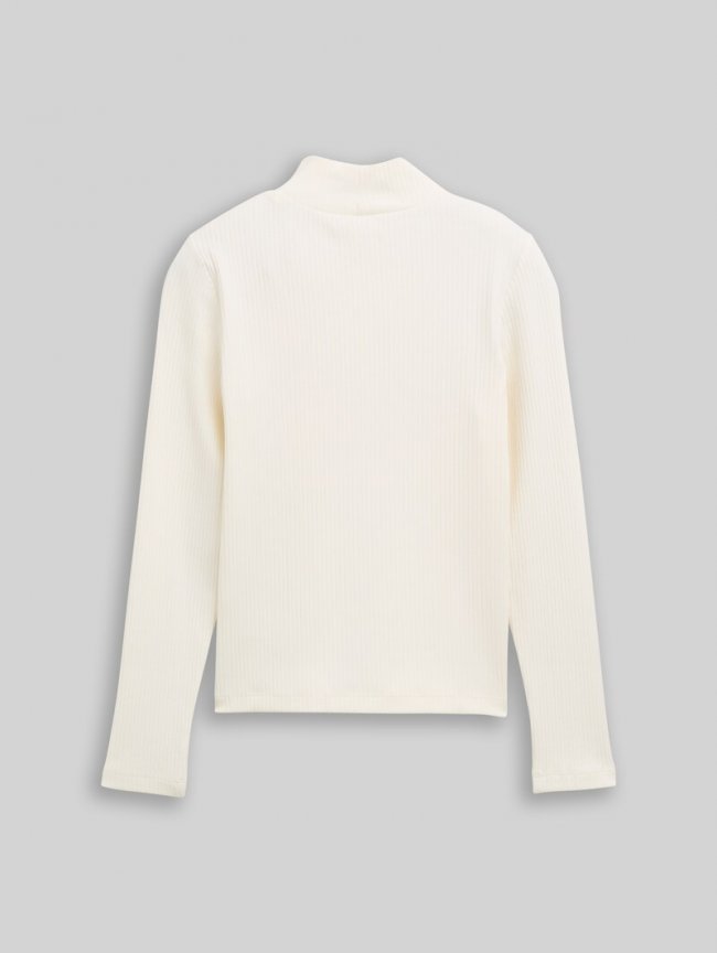 Tom Tailor Ripp Langarmshirt mit Stehkragen - Wool White Tom Tailor Ripp Langarmshirt mit Stehkragen - Wool White