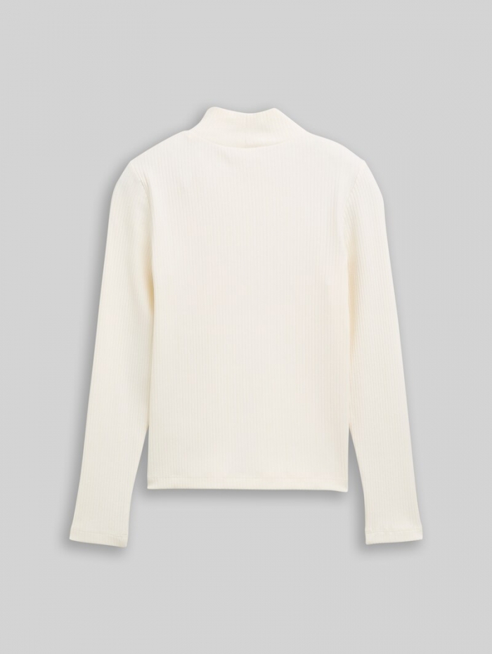 Tom Tailor Ripp Langarmshirt mit Stehkragen - Wool White Tom Tailor Ripp Langarmshirt mit Stehkragen - Wool White