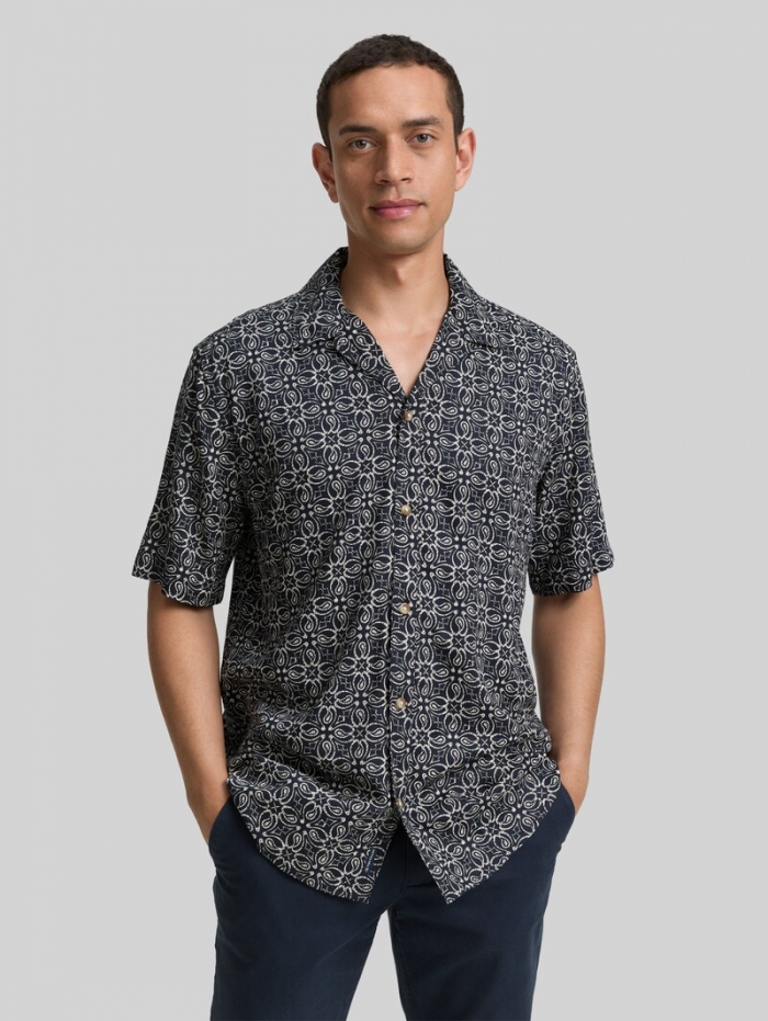 Tom Tailor Comfort Fit Kurzarmhemd im Hawaii-Look - Navy Mosaic Design Tom Tailor Comfort Fit Kurzarmhemd im Hawaii-Look - Navy Mosaic Design