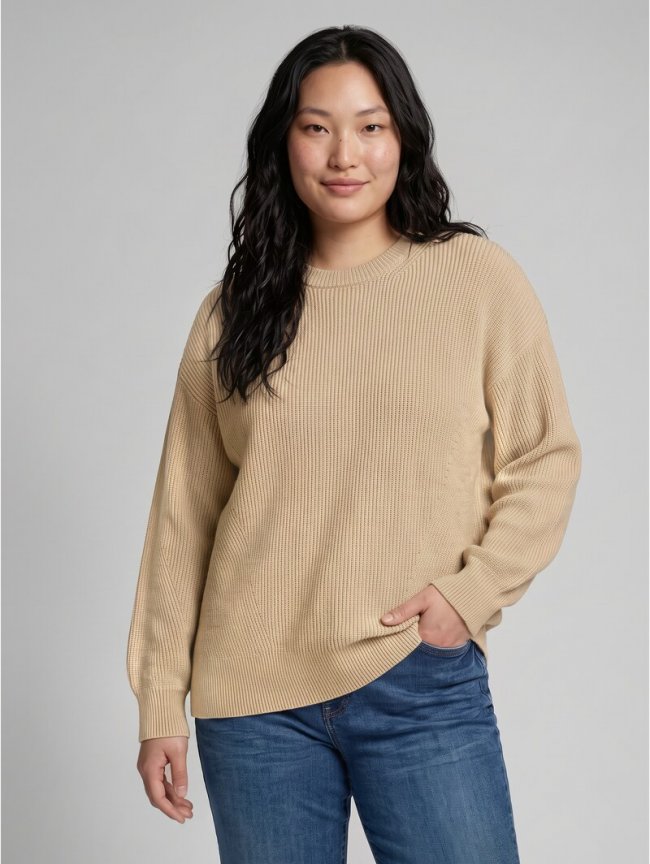 Tom Tailor Plus Size - Oversize Strickpullover mit Rundhalsausschnitt - Gravel Beige Melange Tom Tailor Plus Size - Oversize Strickpullover mit Rundhalsausschnitt - Gravel Beige Melange