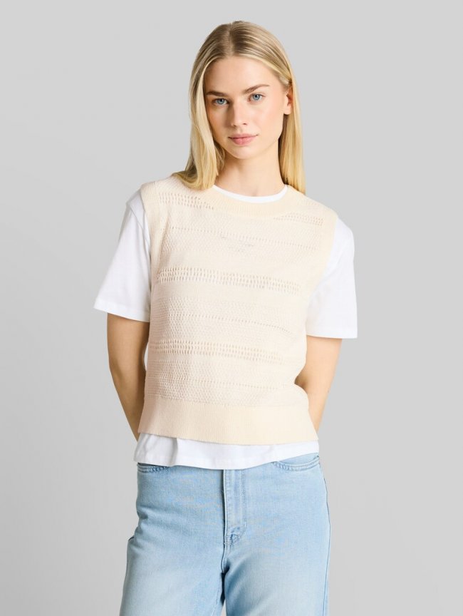 Tom Tailor Pullunder mit Lochmuster - Gardenia White