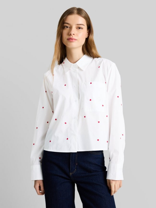 Tom Tailor Boxy Fit Hemdbluse mit Stickereien - White Red Heart Embroidery