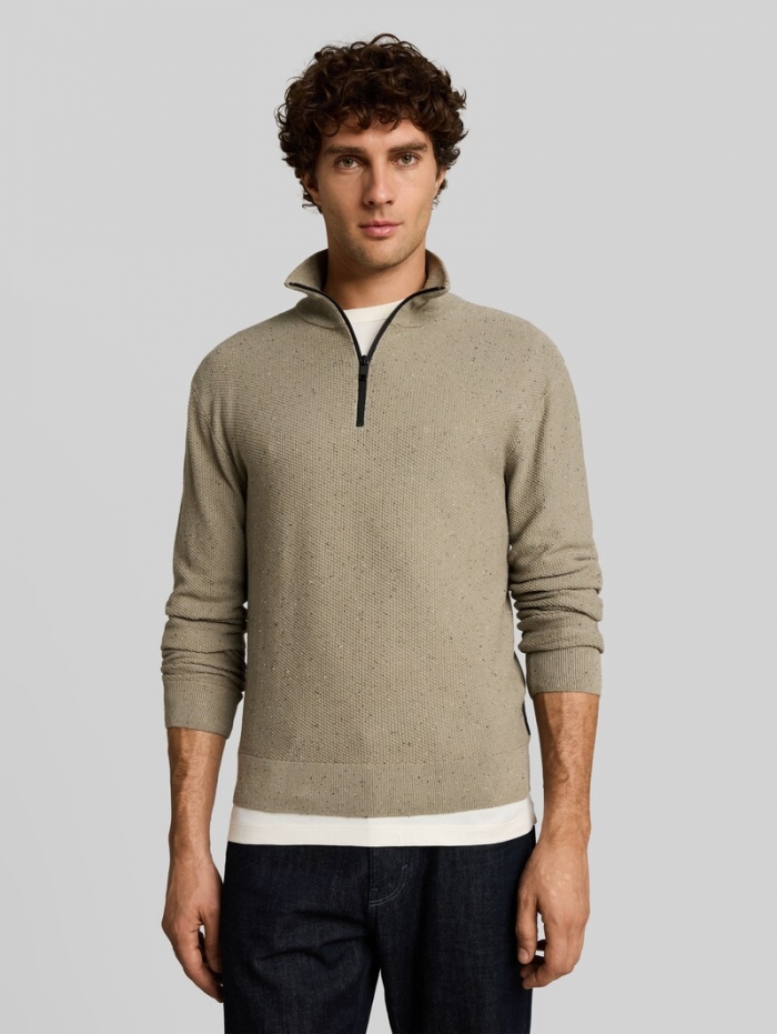 Tom Tailor Troyer Strickpullover aus Baumwolle - Dark Sage Neps Tom Tailor Troyer Strickpullover aus Baumwolle - Dark Sage Neps