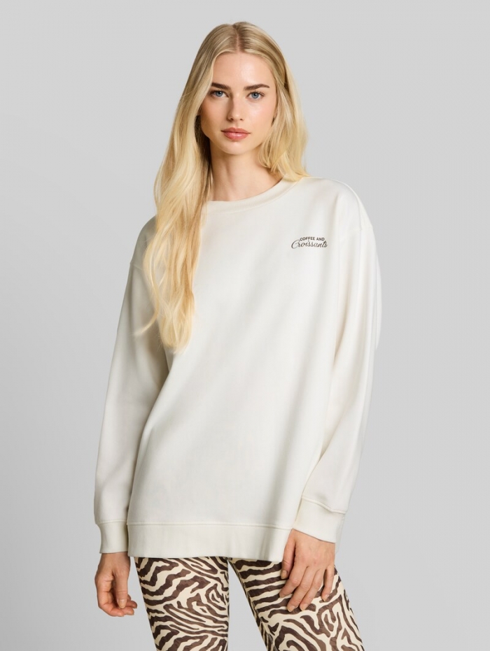 Tom Tailor Oversize Sweatshirt mit Print - Off White Tom Tailor Oversize Sweatshirt mit Print - Off White