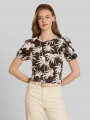 Tom Tailor Crinkle T-Shirt mit Ballonärmeln - Brown Palmtree Print Tom Tailor Crinkle T-Shirt mit Ballonärmeln - Brown Palmtree Print