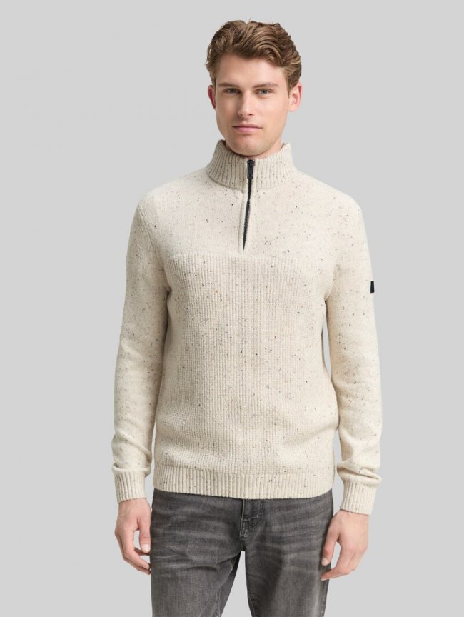 Tom Tailor Troyer Strickpullover mit Strukturmix - Offwhite Melange Multi Neps Tom Tailor Troyer Strickpullover mit Strukturmix - Offwhite Melange Multi Neps