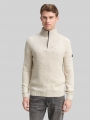 Tom Tailor Troyer Strickpullover mit Strukturmix - Offwhite Melange Multi Neps