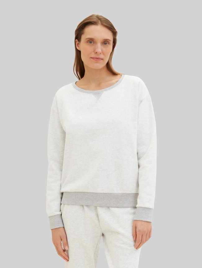 Tom Tailor Loungewear Sweatshirt in Melange Optik - Weiß-mittel-melange Tom Tailor Loungewear Sweatshirt in Melange Optik - Weiß-mittel-melange