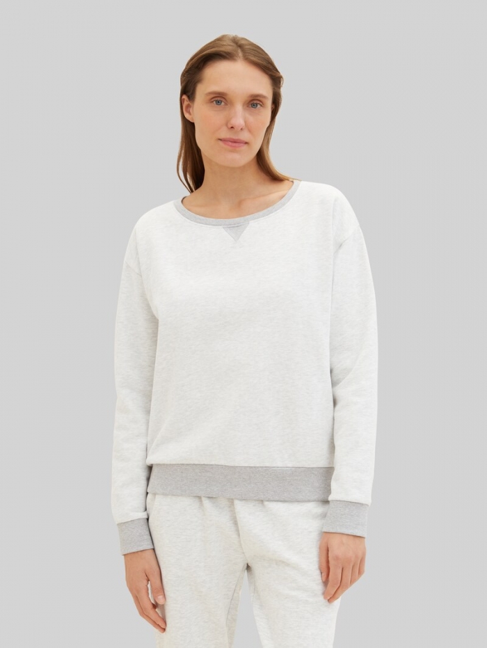 Tom Tailor Loungewear Sweatshirt in Melange Optik - Weiß-mittel-melange Tom Tailor Loungewear Sweatshirt in Melange Optik - Weiß-mittel-melange
