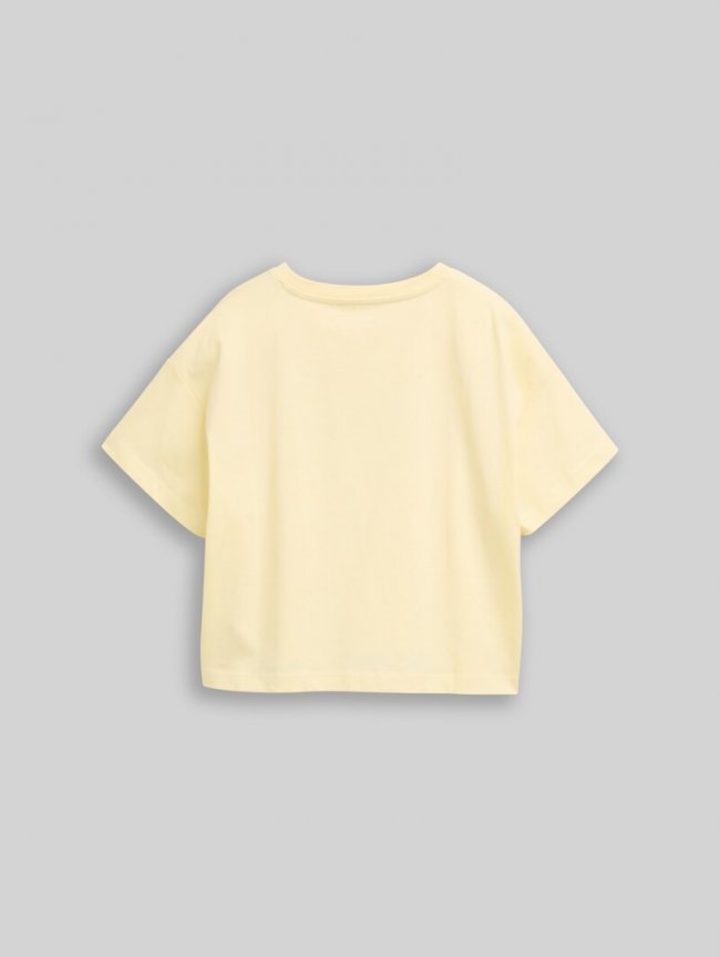 Tom Tailor Cropped T-Shirt mit Glitzer-Print - Light Yellow Tom Tailor Cropped T-Shirt mit Glitzer-Print - Light Yellow